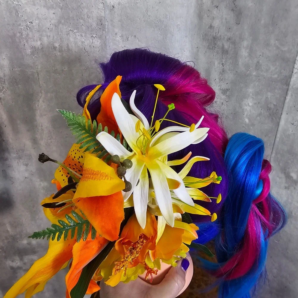 Tropical Hibiscus Lily Hair Flower‎ Clip Orange Yellow Tiki Pinup Rockabilly